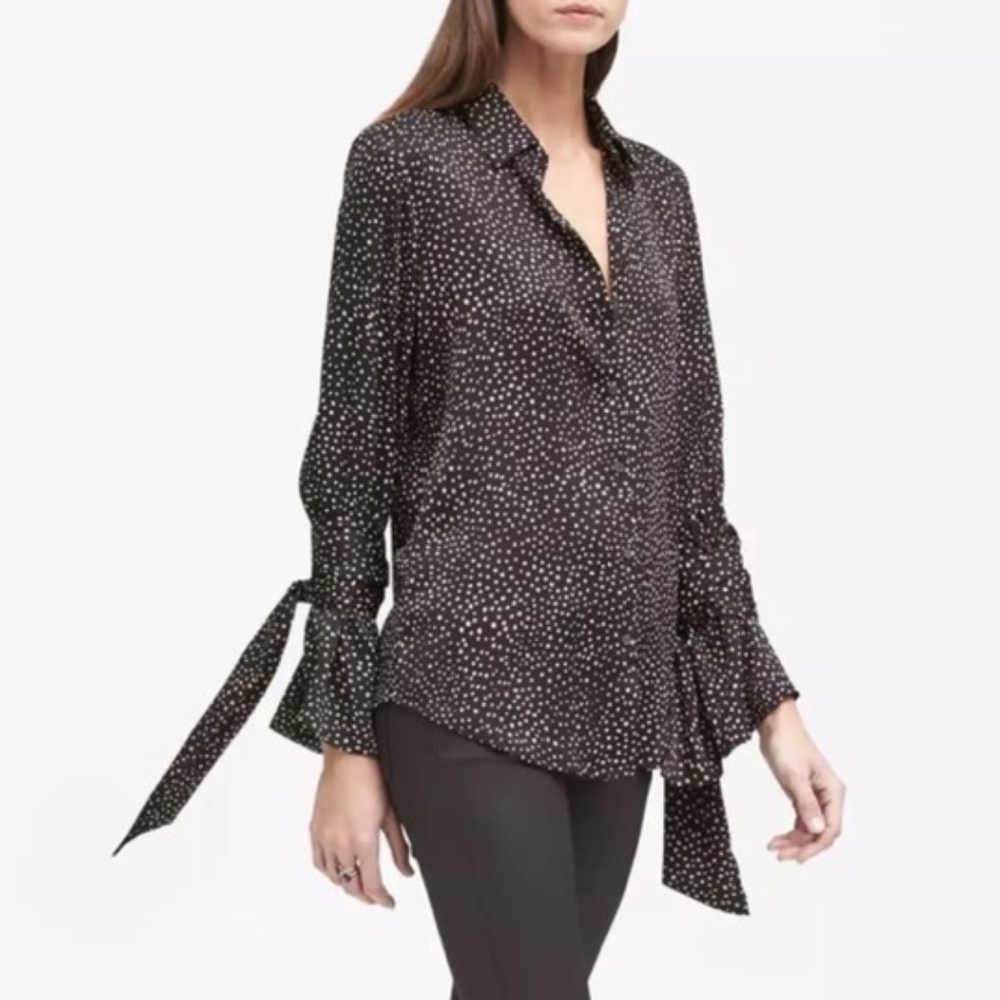 Banana Republic Dillon Polka-Dot Tie Sleeve Blouse